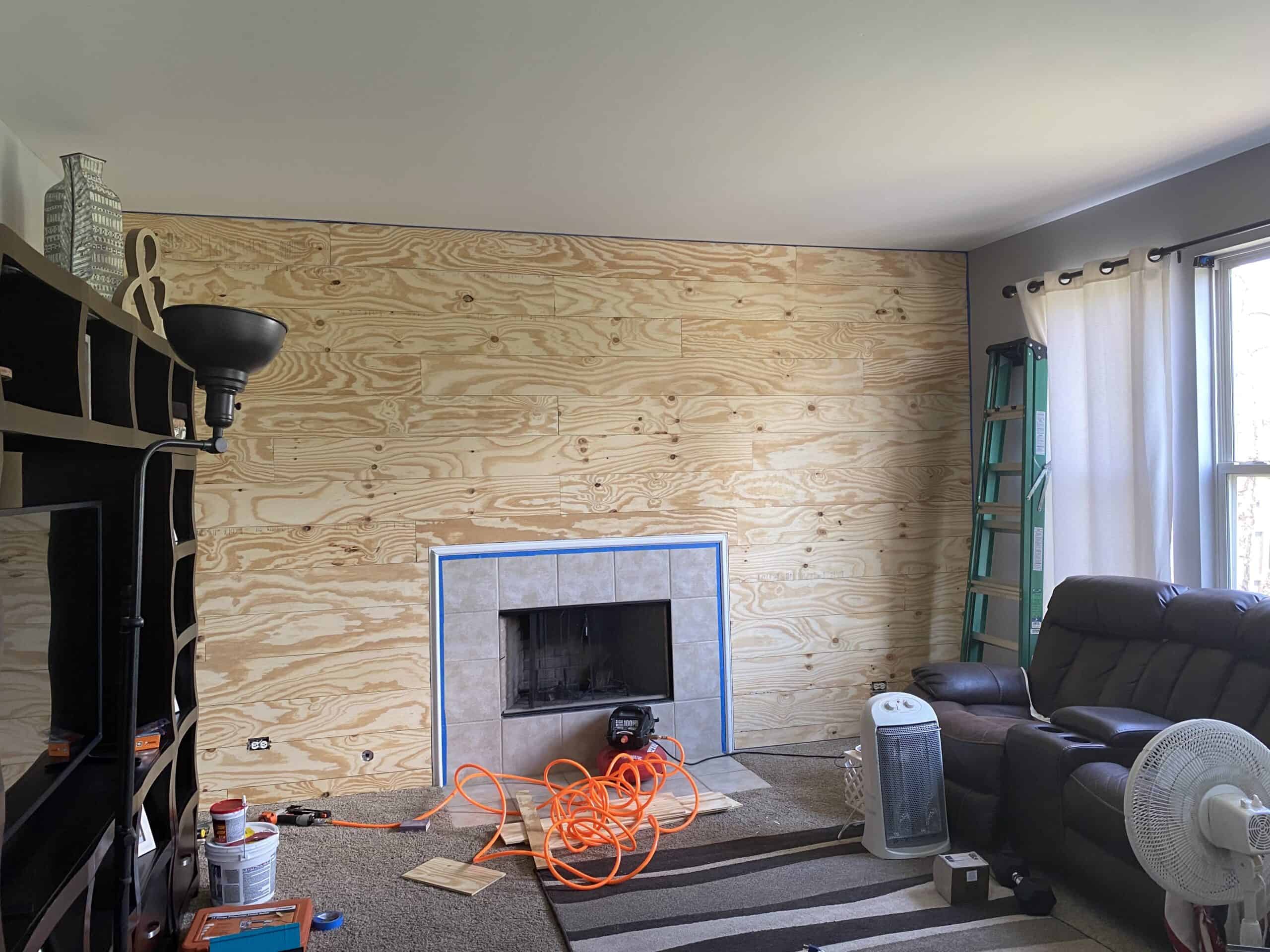 Shiplap wall diy plywood before paint