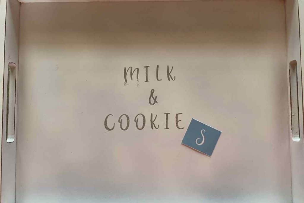 white tray with milk & cookies stencil