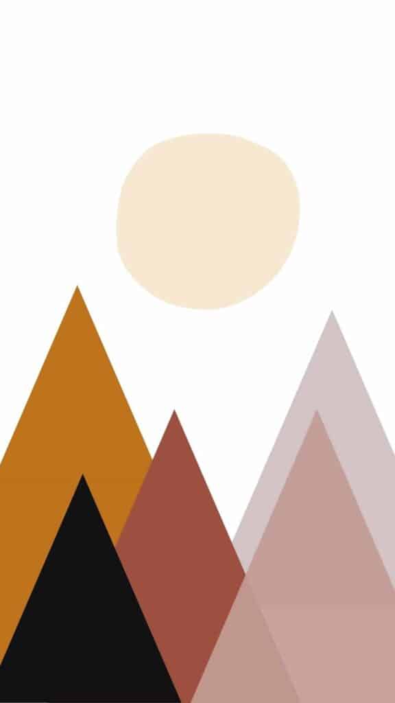 aesthetic boho iPhone wallpaper different colored mountain triangles and sun