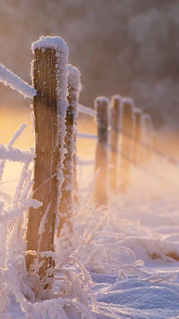 winter wallpaper aesthetic old farm fence covered in snow