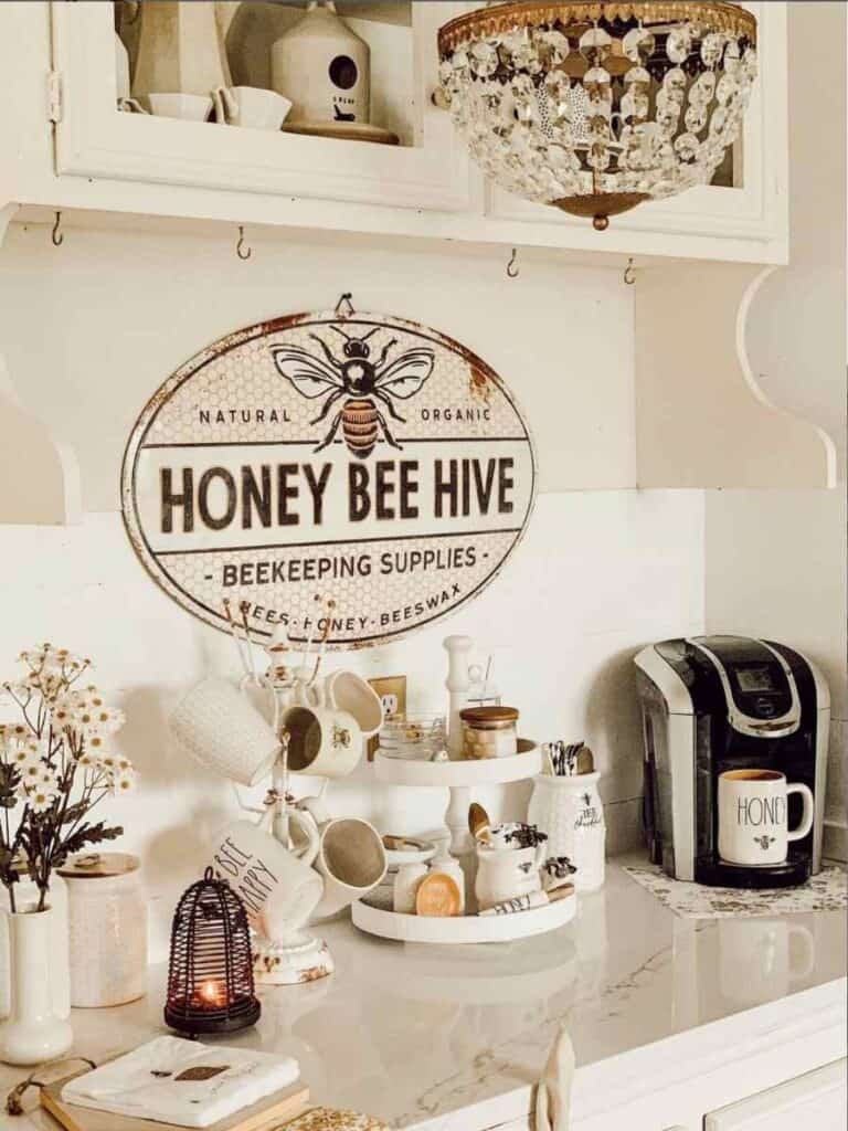 coffee bar decorated with bee theme