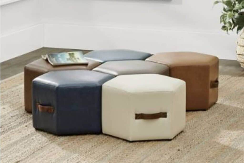 hexagon shaped faux leather ottoman