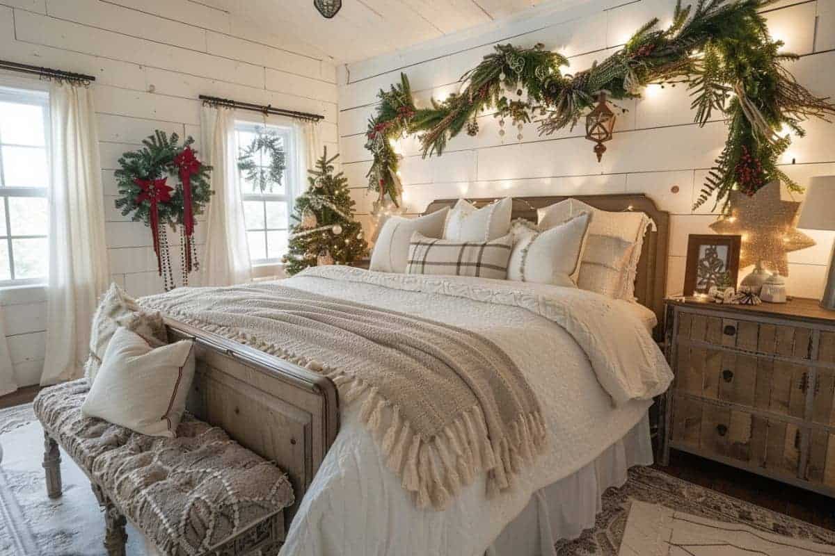 30+ Cozy Farmhouse Christmas Bedrooms! - Restore Decor & More