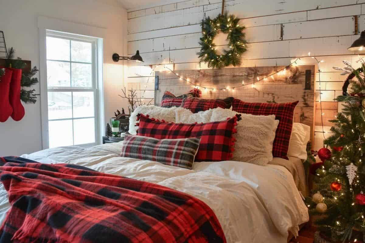 30+ Cozy Farmhouse Christmas Bedrooms! - Restore Decor & More