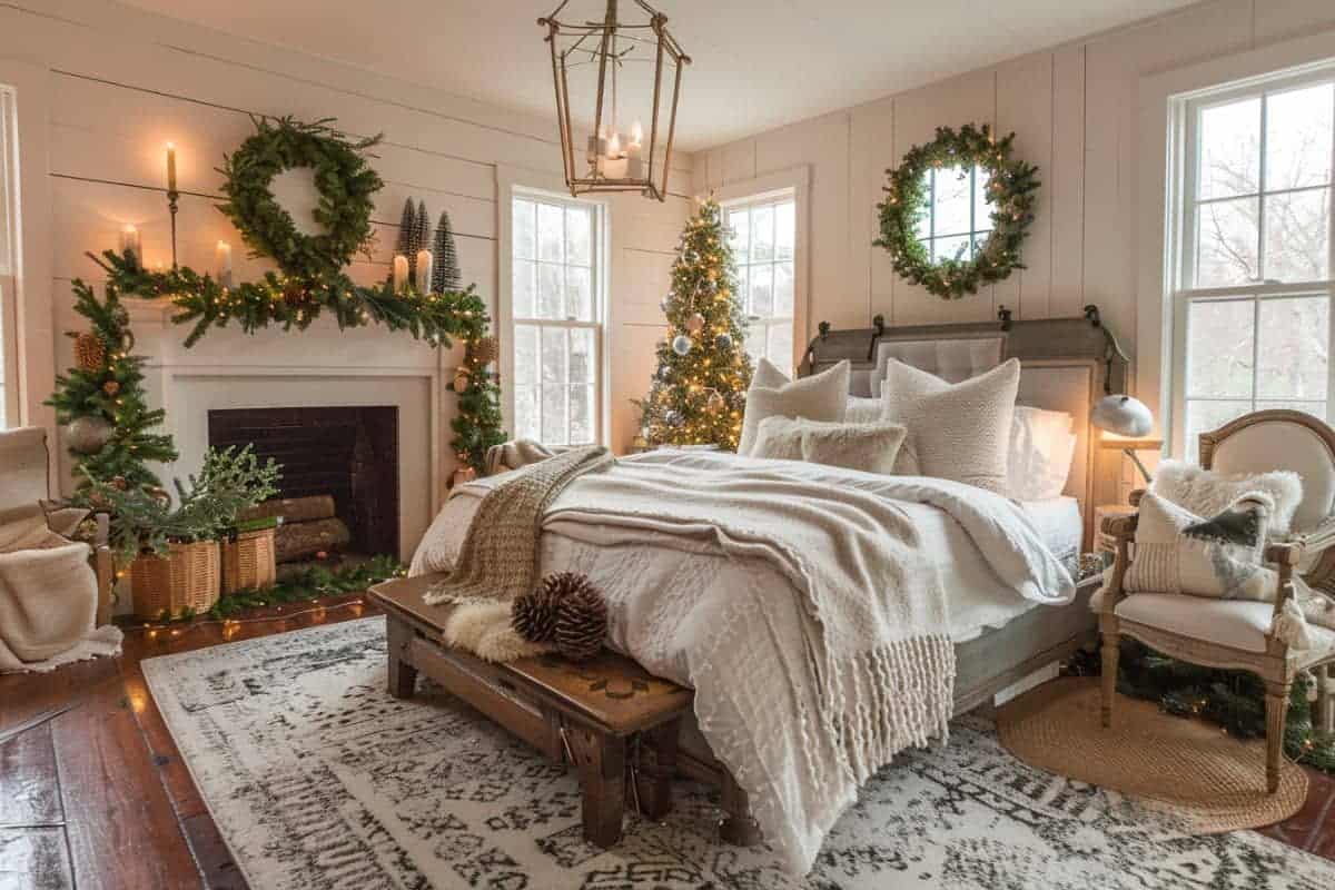 30+ Cozy Farmhouse Christmas Bedrooms! - Restore Decor & More
