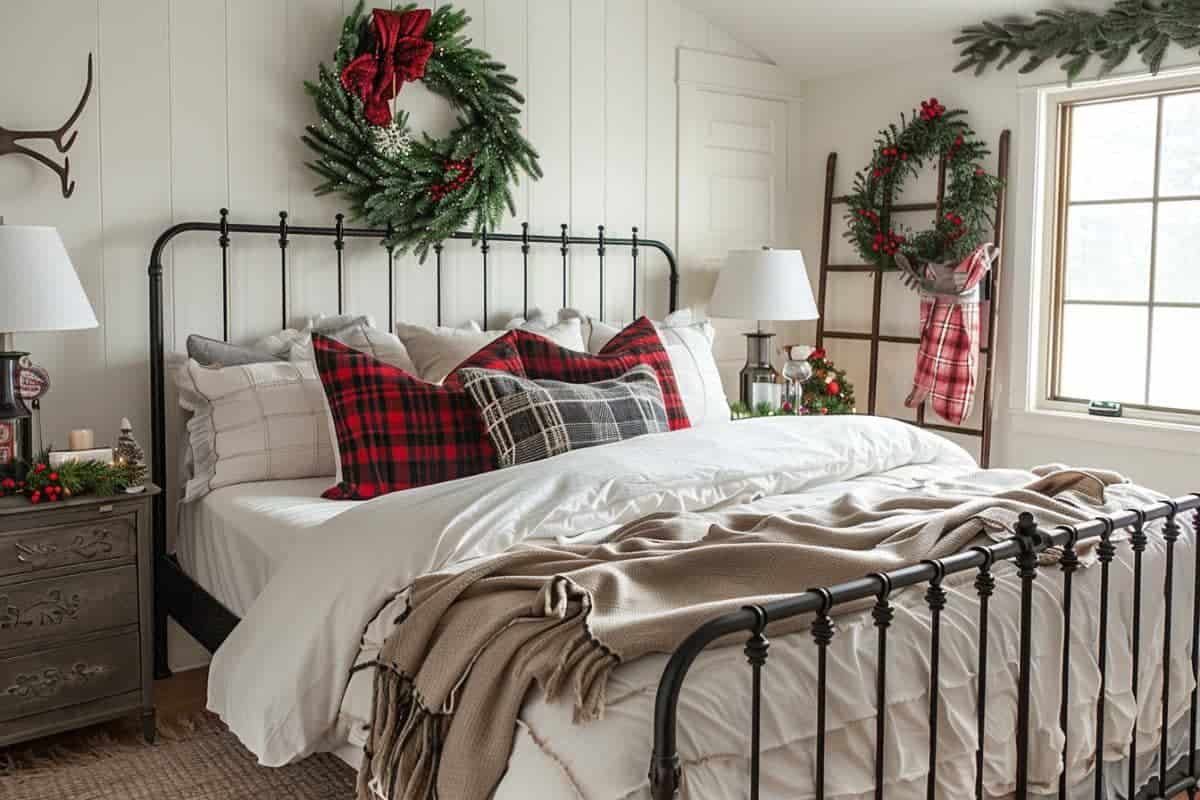 30+ Cozy Farmhouse Christmas Bedrooms! - Restore Decor & More
