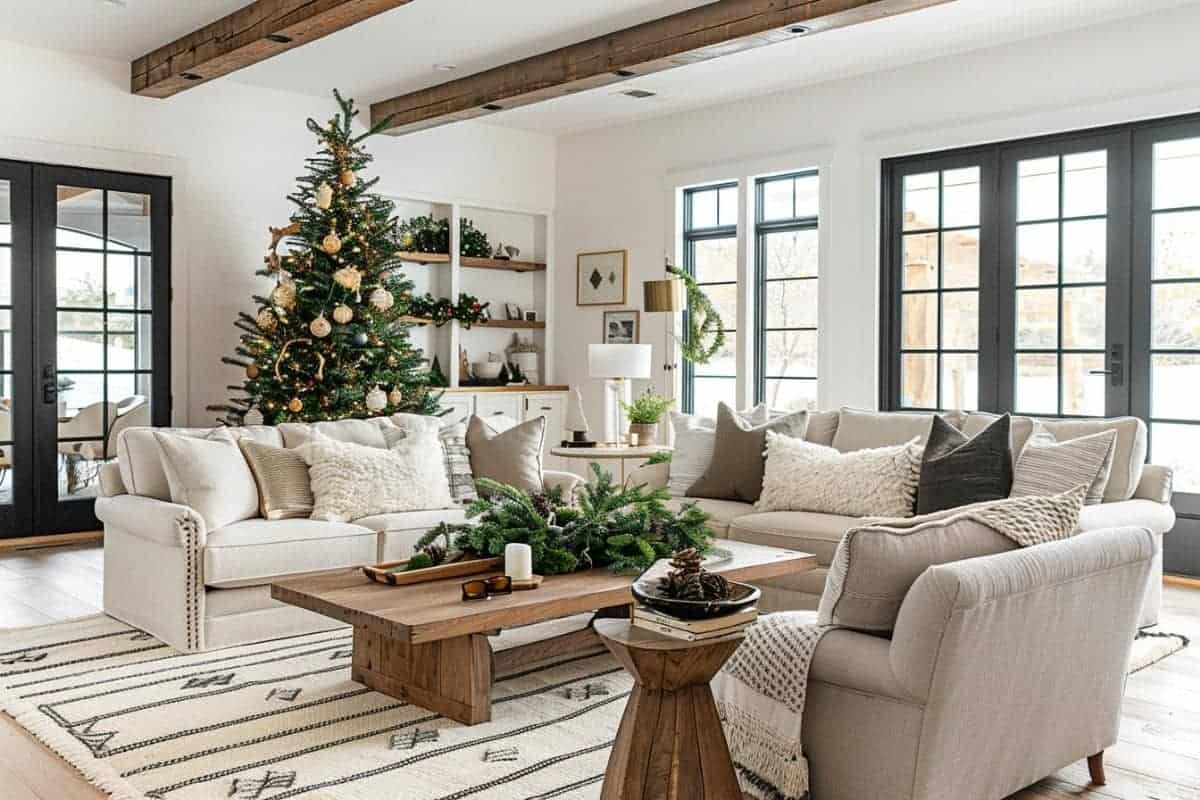 50 Farmhouse Christmas Living Rooms That Wow! - Restore Decor & More