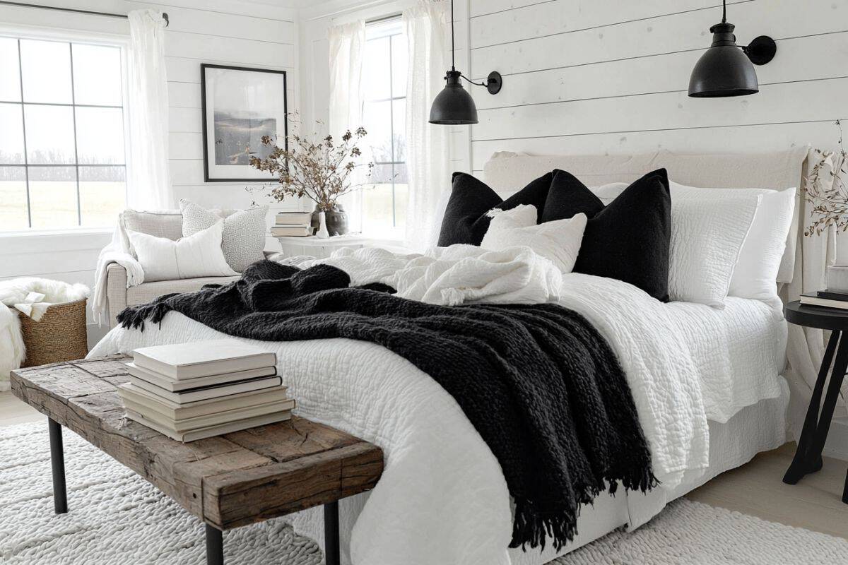 View of 25+ Cozy Black & White Bedroom Ideas You’ll Love - Restore Decor & More